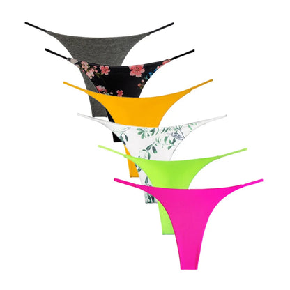6PCS/Set Strap Thong Double Layer Cotton Panties for Women Plus Size Sexy Seamless Underwear Leopard/Camouflage G String