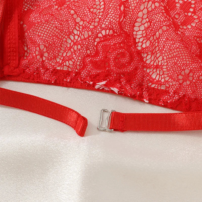 Floral Lace Bra Set Bow Intimates Bra And Thongs Sets Outfit Women's Underwear Set