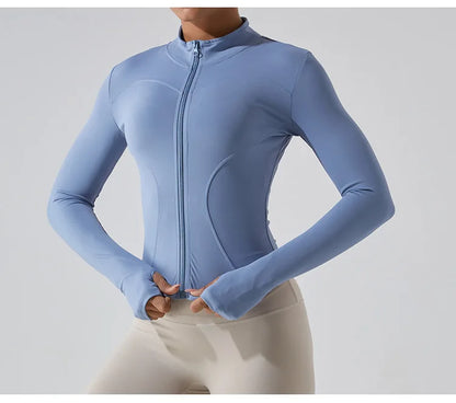 Zipper Long Sleeve Sports Jacket Women Fitness Yoga Shirt Gym Top Activewear Running Coats Push Up Workout Clothes Woman Jacket