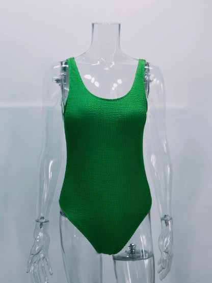 Sexy Ribbed Wrinkled One-piece Bikini Female Swimsuit Women Push Up Bra Swimwear