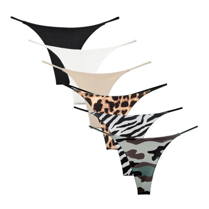6PCS/Set Strap Thong Double Layer Cotton Panties for Women Plus Size Sexy Seamless Underwear Leopard/Camouflage G String