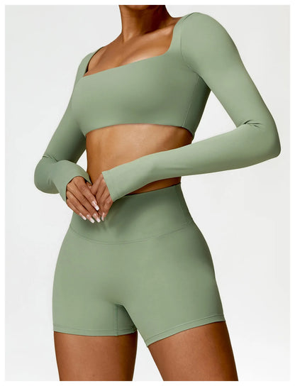 Summer 2PCS Yoga Suit Sports Set Women Quick-Dry Gym Set Women Tracksuit Running Workout Long Sleeve Sports Shirt Yoga Clothing