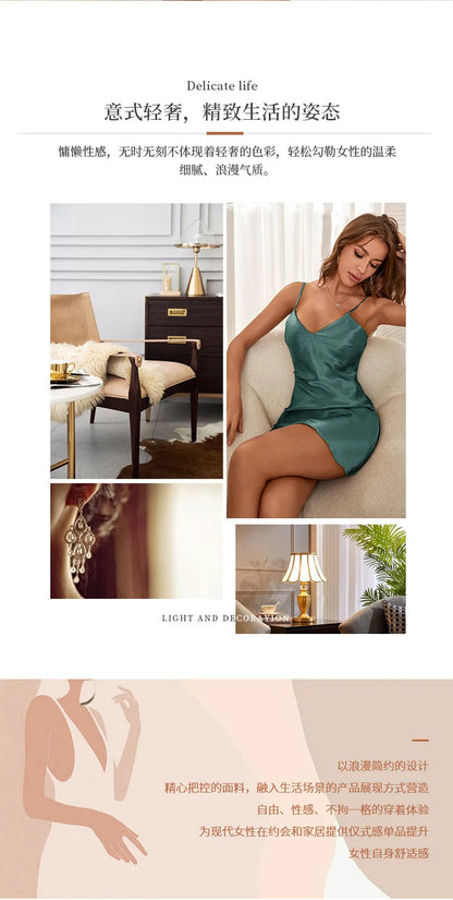 Sexy Suspender Nightgown Dress New Summer Women Nightdress Chemise Sleepwear Silky Satin Home Wear Dressing Gown Lingerie