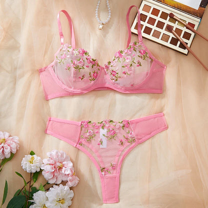 Embroidery Floral Ultra-thin Exquisite Transparent Women Underwear Bra Set