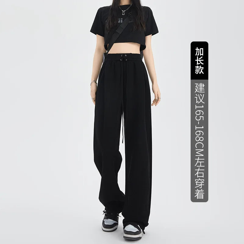 Open Pants Strap Sweatpants Women's Pants Autumn and Winter New High-waisted Straight Casual Pants Sweatpants Women's Mopping
