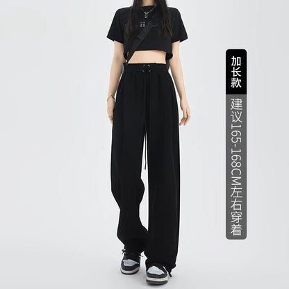 Open Pants Strap Sweatpants Women's Pants Autumn and Winter New High-waisted Straight Casual Pants Sweatpants Women's Mopping