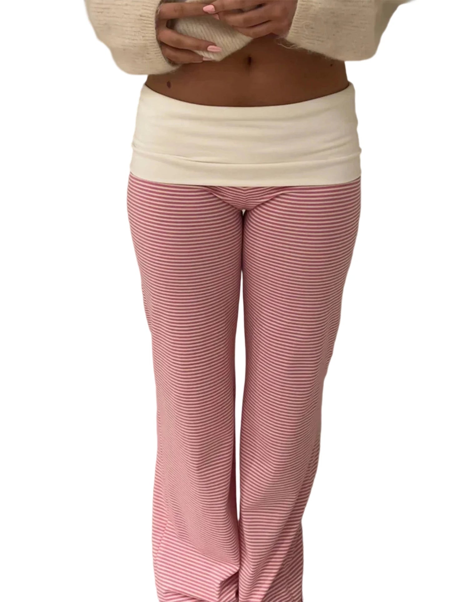 Casual Women Wide Leg Sweatpants Low Rise Flare Lounge Pant Bell Bottoms Y2K Trousers Fold Over Yoga Pants