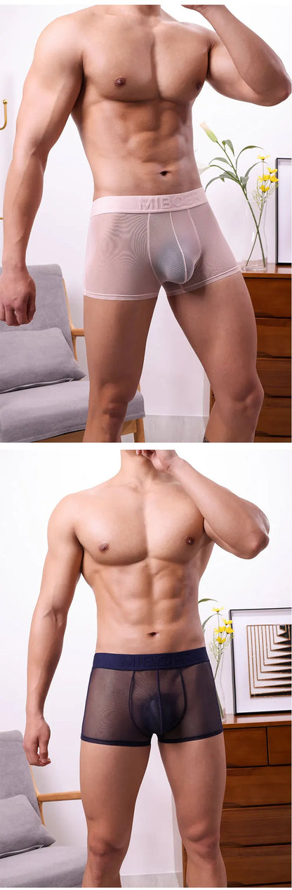 MIBOER Men's Sheer Mesh Boxer Briefs with 3D Contoured Pouch And Embossed Logo Waistband Ultra Thin Breathable Underwear