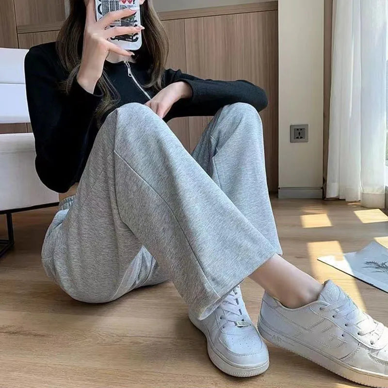 Xpqbb Black Gray Sweatpants for Women 2024 Summer New Basic Baggy Sports Pants Female Casual All-match Joggers Straight Pants