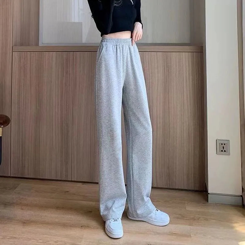 Xpqbb Black Gray Sweatpants for Women 2024 Summer New Basic Baggy Sports Pants Female Casual All-match Joggers Straight Pants