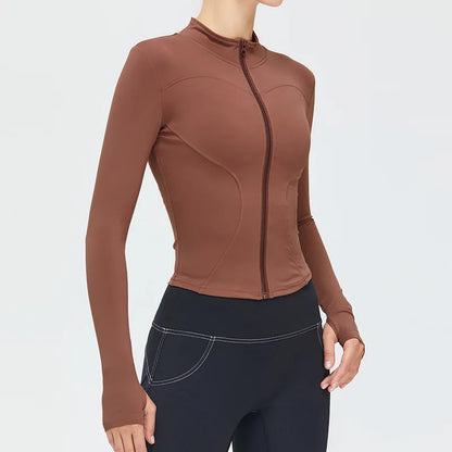 Zipper Long Sleeve Sports Jacket Women Fitness Yoga Shirt Gym Top Activewear Running Coats Push Up Workout Clothes Woman Jacket