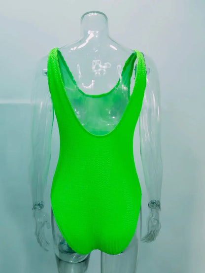 Sexy Ribbed Wrinkled One-piece Bikini Female Swimsuit Women Push Up Bra Swimwear