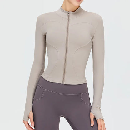 Zipper Long Sleeve Sports Jacket Women Fitness Yoga Shirt Gym Top Activewear Running Coats Push Up Workout Clothes Woman Jacket