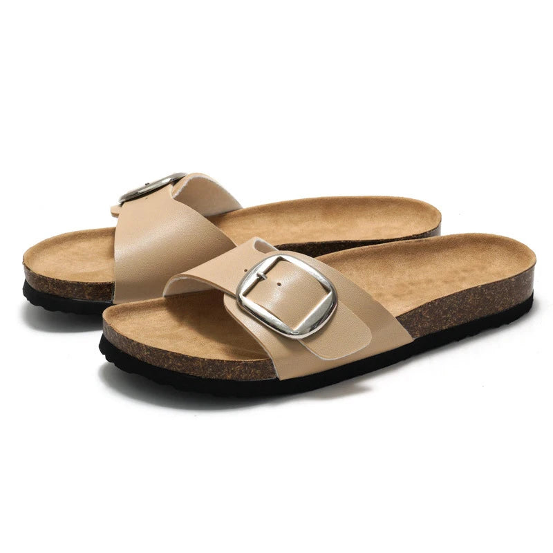 New Women Cork Clogs Slippers Cork Footbed Beach Sandals Outdoor Suede Clogs Sandals With Adjustable Buckle