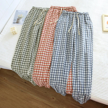 New Women's Casual Home Pants for Couple Plaid Sleepwear Pajama Pants Spring Summer Home Pants for Lovers Men Women Home Bottoms