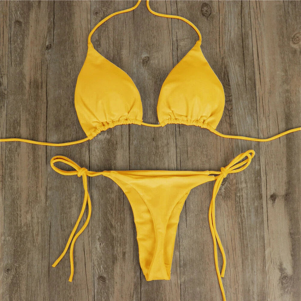Women Thong Bikini Set Side Tie Sexy Swimsuit Bandage Style Brazilian Swimwear Woman Clothing Red/Blue/Black/White/Wine Red/Pink