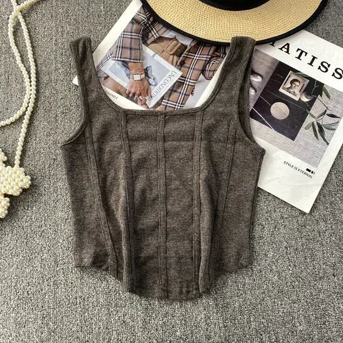 Vintage Denim Tanks Camis for Women Almighty Casual Sleeveless Zipper Spliced Femme Corset Crop Tops Elegant Chic Tank Camisoles