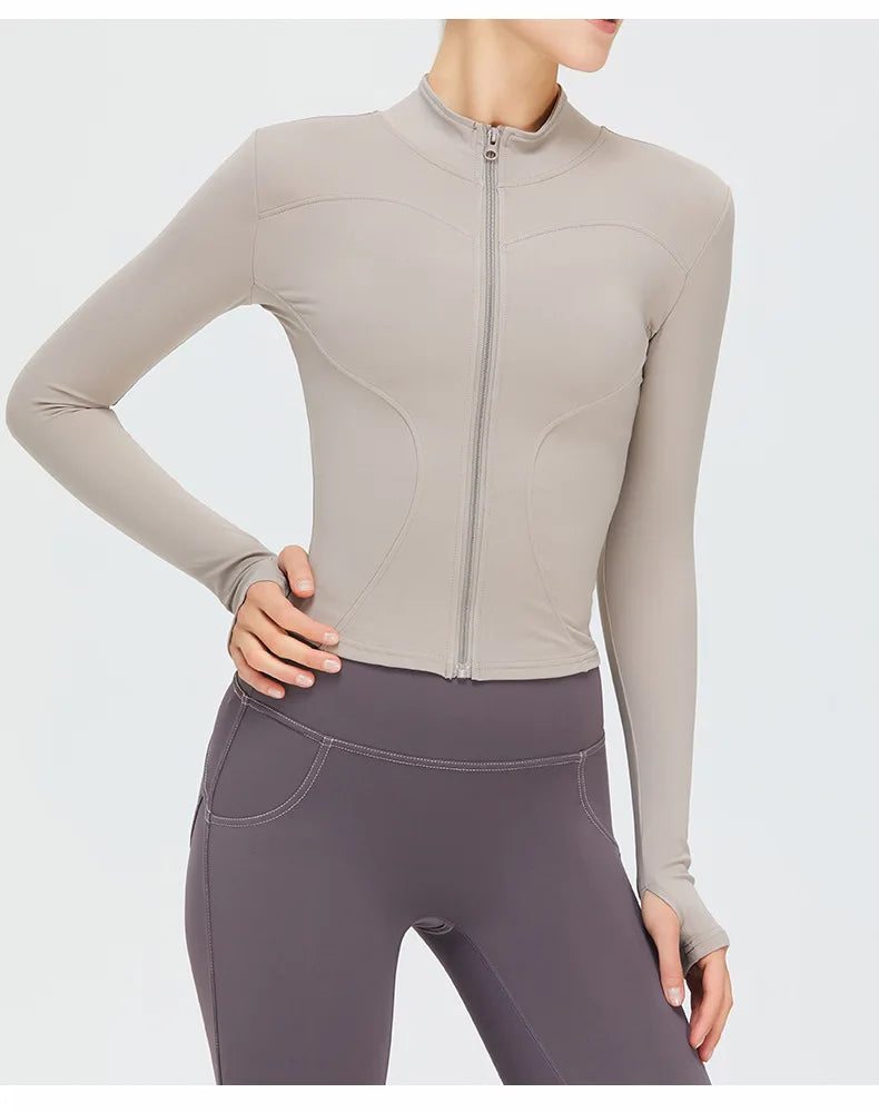 Zipper Long Sleeve Sports Jacket Women Fitness Yoga Shirt Gym Top Activewear Running Coats Push Up Workout Clothes Woman Jacket
