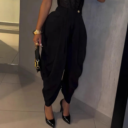 Casual Loose Pants Women Chic High Waist Pleated Wide Leg Trousers Female 2025 Fashion Autumn Lady Pants Bottoms Women Clothes