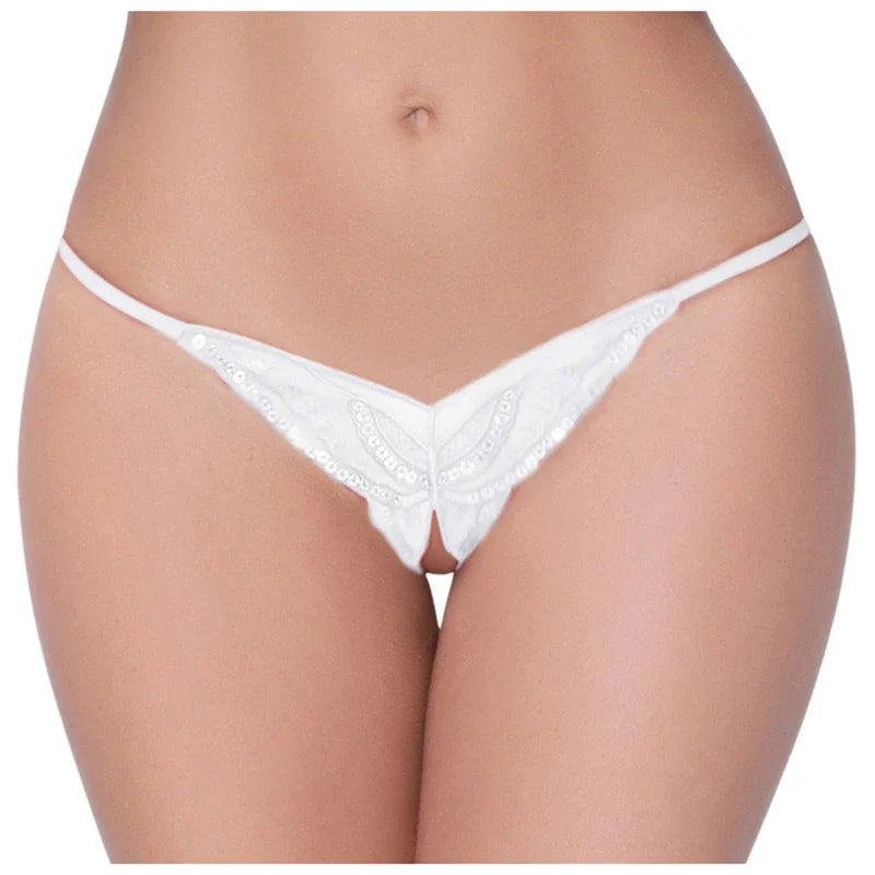 Open Crotch Briefs Thong Transparent T Pants Underwear Ladies Pantys Sexy Lingerie Womens Panties Lace Sequins Embroidery