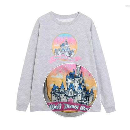 Disney Pink Disneyland Letter Embroidery Cartoon Mickey Minnie Cute Print Sweatshirt Zipper Women Jumper Fleece Pullover Unisex