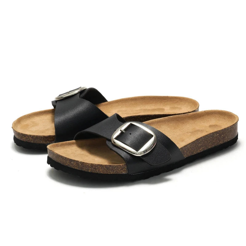 New Women Cork Clogs Slippers Cork Footbed Beach Sandals Outdoor Suede Clogs Sandals With Adjustable Buckle