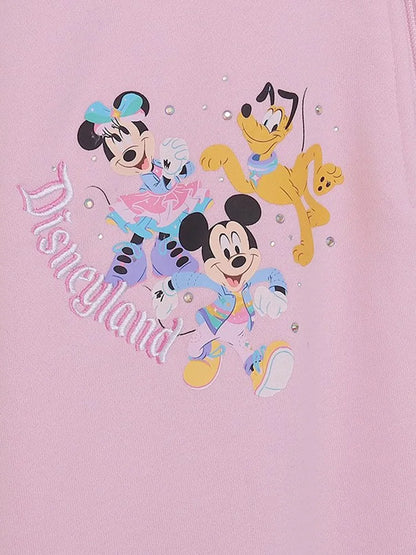 Disney Pink Disneyland Letter Embroidery Cartoon Mickey Minnie Cute Print Sweatshirt Zipper Women Jumper Fleece Pullover Unisex