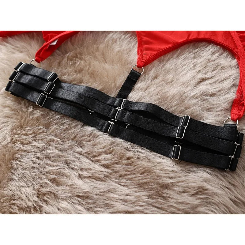 Tornova Sexy Lingerie Set for Women Strap Sexy Lingerie Mesh Splicing Hollow Sexy Lingerie 5-piece Set Halter Underwear Set New