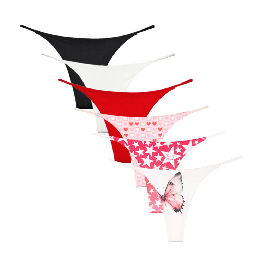 6PCS/Set Strap Thong Double Layer Cotton Panties for Women Plus Size Sexy Seamless Underwear Leopard/Camouflage G String
