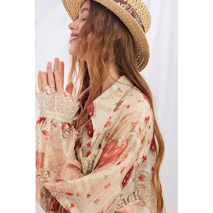 ELFSACK Women's Strawberry Print 2 Piece Set, Vintage Palace Vacation Shirt & A-Line Shorts Suit, Cute Summer Outfit