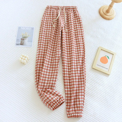 New Women's Casual Home Pants for Couple Plaid Sleepwear Pajama Pants Spring Summer Home Pants for Lovers Men Women Home Bottoms