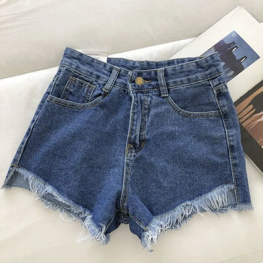 New Summer Women High Wiast Raw Hem Denim Shorts Soild White Black Blue Korean Wide Leg Pants Mon Shorts DURIKIES