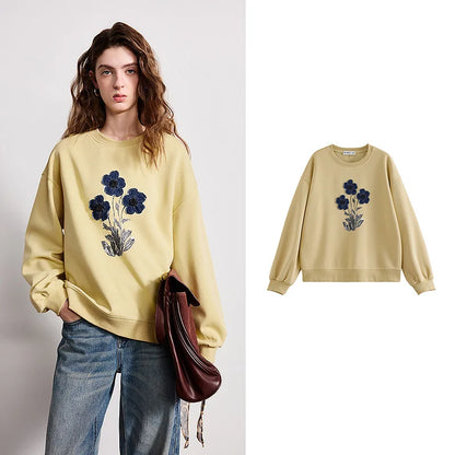 TOYOUTH Women Cotton Sweatshirt 2026 Spring New Knit Striped Turn-Down Collar Loose Unique Stylish Top