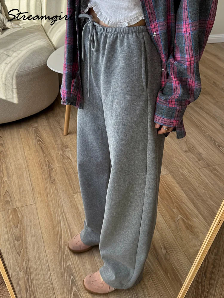 Butter Yellow Sport Sweatpants Women Wide Leg For Summer Basic Women's Pants And Trousers Cotton Baggy Red Pants Woman Joggers