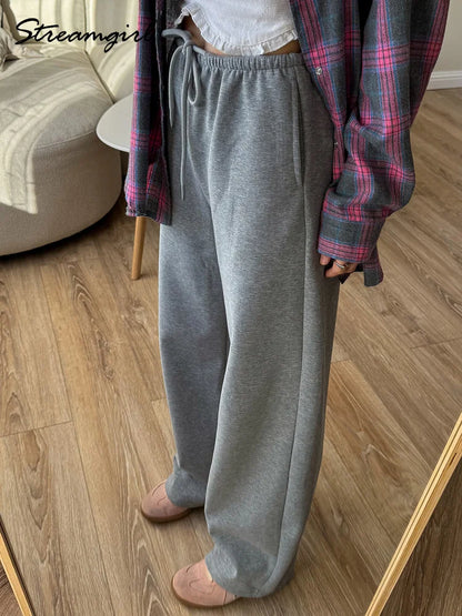 Butter Yellow Sport Sweatpants Women Wide Leg For Summer Basic Women's Pants And Trousers Cotton Baggy Red Pants Woman Joggers