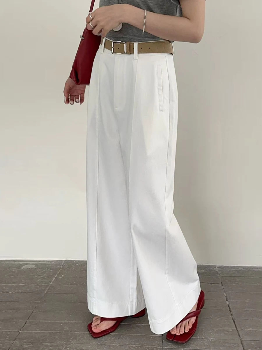 White High Waist Straight Leg Wide Leg Pants Nine Points Drapey Slimming Casual Trousers for Small Women Spring Summer New Style