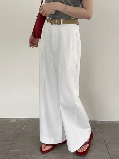 White High Waist Straight Leg Wide Leg Pants Nine Points Drapey Slimming Casual Trousers for Small Women Spring Summer New Style