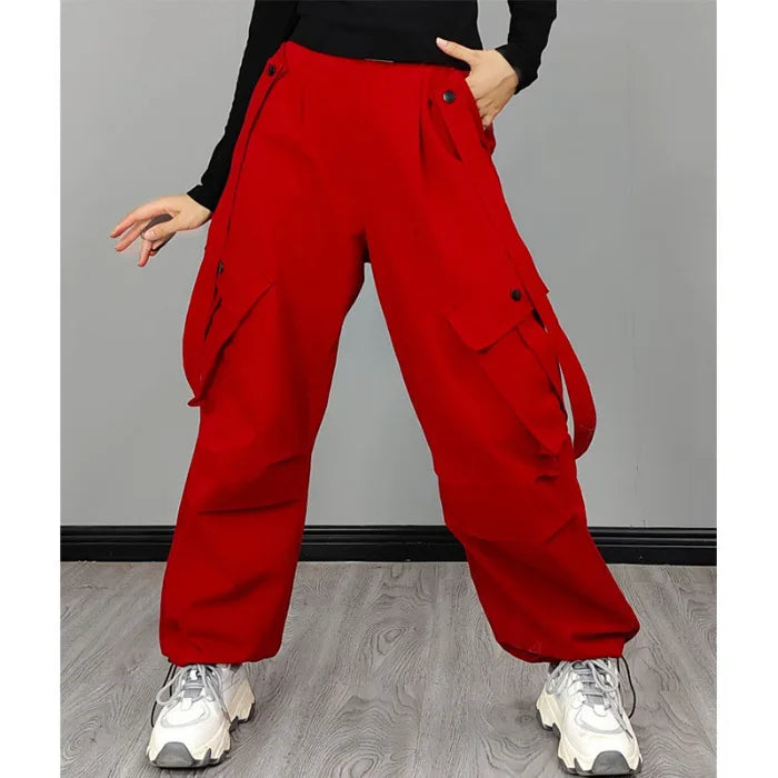 Women's Dance Y2K Style Pants Cross Layer Straps Design Casual Streetwear Wide Leg Cargo Pants For Hip Hop Dance Colorful