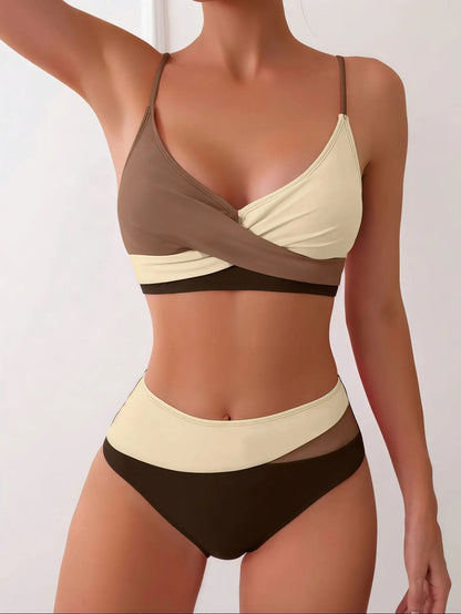 2026 New Patchwork Two-Piece bikini Swimsuit Sexy Women Tight Hollow Swimsuit Backless Swimwear Cross Push Up Beach Bathing Suit