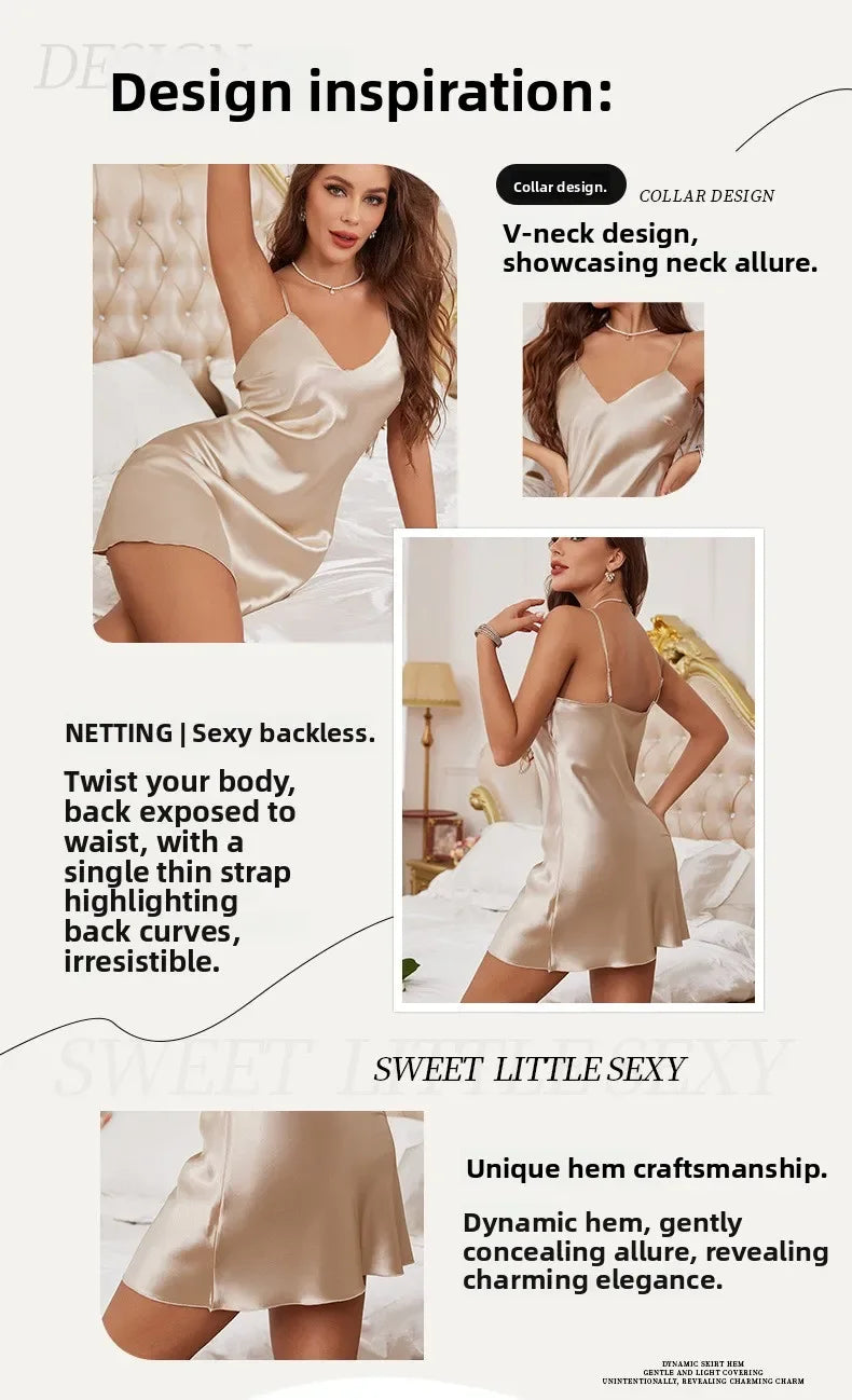 Sexy Suspender Nightgown Dress New Summer Women Nightdress Chemise Sleepwear Silky Satin Home Wear Dressing Gown Lingerie