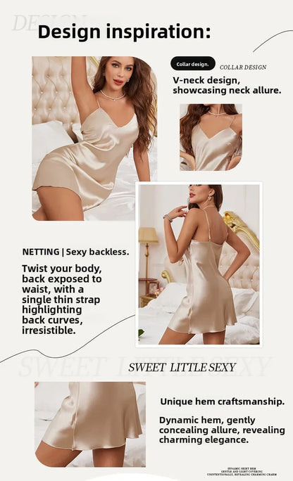 Sexy Suspender Nightgown Dress New Summer Women Nightdress Chemise Sleepwear Silky Satin Home Wear Dressing Gown Lingerie