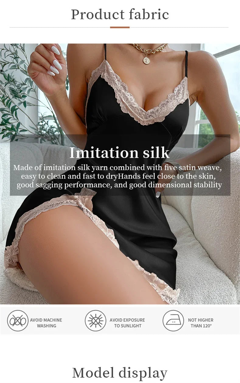 Sexy Nightdress Women's Nightgown V-neck Night Dress Sleeveless Lace Soft and Comfortable Loungewear Sleepwear Base Skirt