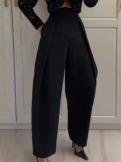 Casual Loose Pants Women High Waist Pleated Straight Long Wide Leg Trousers Female 2026 Spring Autumn Fashion Lady Bottoms ﻿