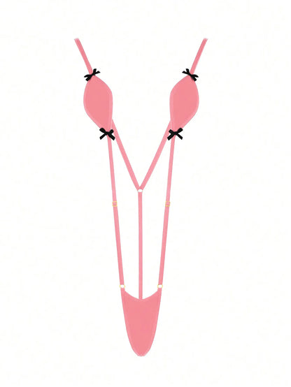 Mini-Bikini Sexy Lingerie,Suspenders Jumpsuit,Added An Adjustable Belt, Featuring Kawaii Bow-Knot,Erotic Swimsuit