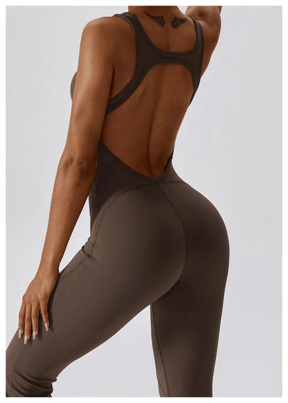Solid Yoga Jumpsuit One Piece Outfit Fitness Bodysuit Workout Clothes for Women Sportwear Women Buttock lifting Set Activewear