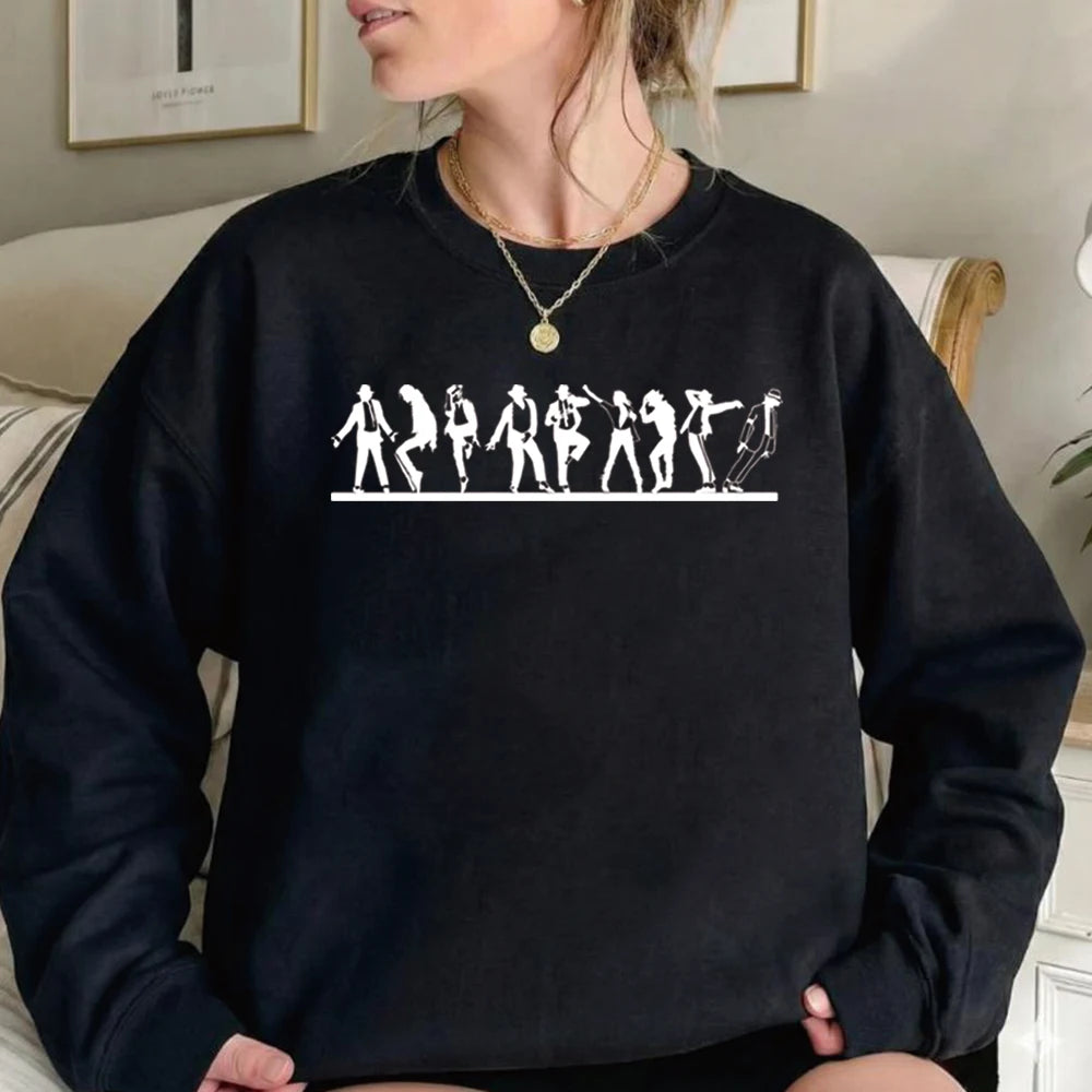 Retro MJ Dance Evolution Sweatshirt King of Pop Graphic Pullover Dance Graphic Shirt Unisex Long Sleeve Sweatshirts Fans Gift