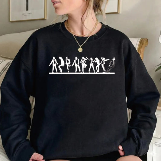 Retro MJ Dance Evolution Sweatshirt King of Pop Graphic Pullover Dance Graphic Shirt Unisex Long Sleeve Sweatshirts Fans Gift