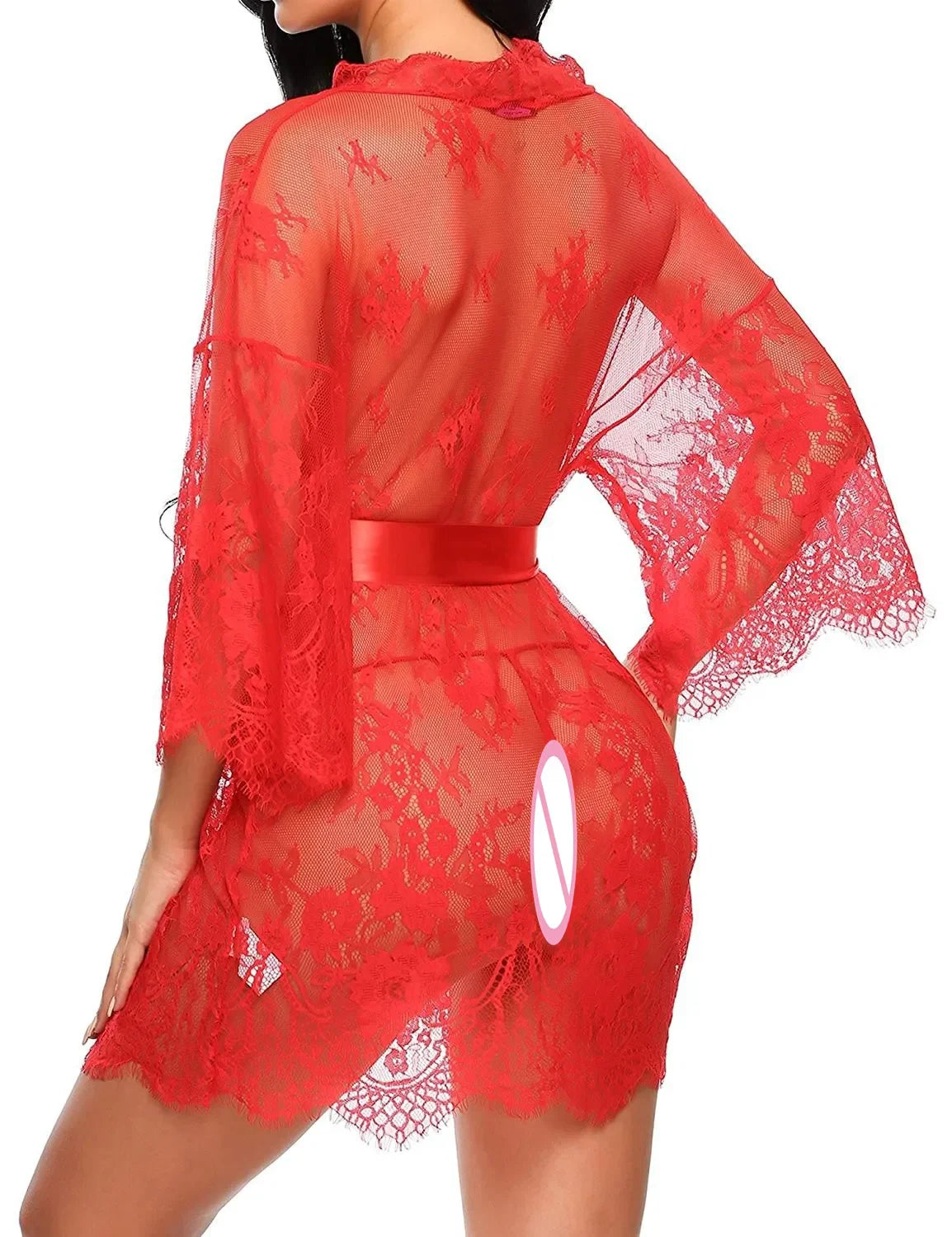 Women Sexy Lingerie Babydoll Erotic Transparent V-Neck Nightdress Robe G-string Costume Lace Sleepwear Dress