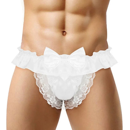 Men Sexy Hollow underpants men Exposed Buttocks Thong Briefs sexy toy mens Panties Sissy Underwear Bowknot Thongs sissy Thongs
