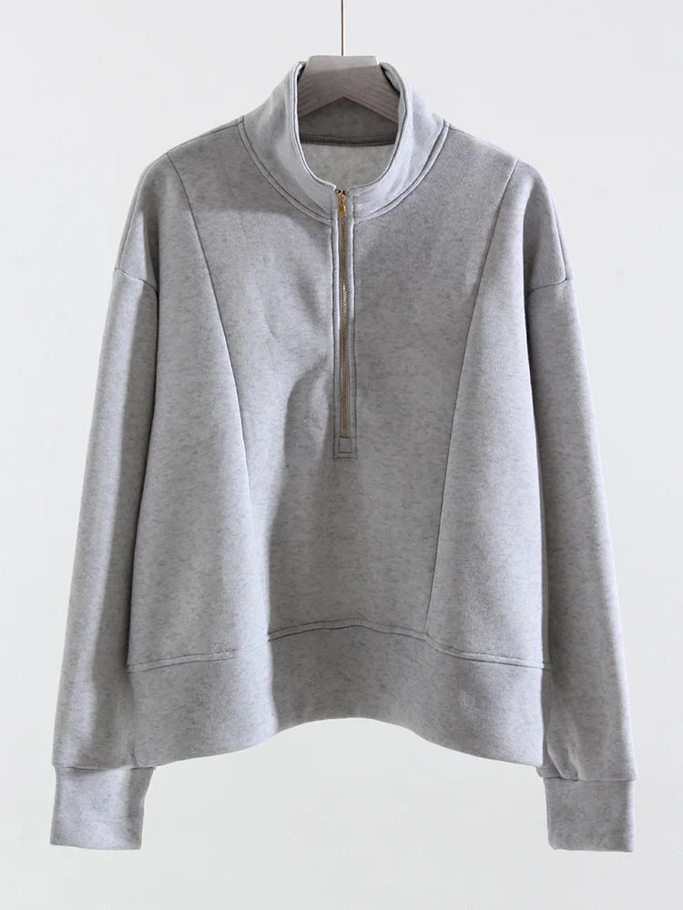 Winter Velvet Sweatshirt For Women With Half Zipper Coats Basic Green Oversize Warm Fleece Half Zip Up Sweatshirt Pullover Women